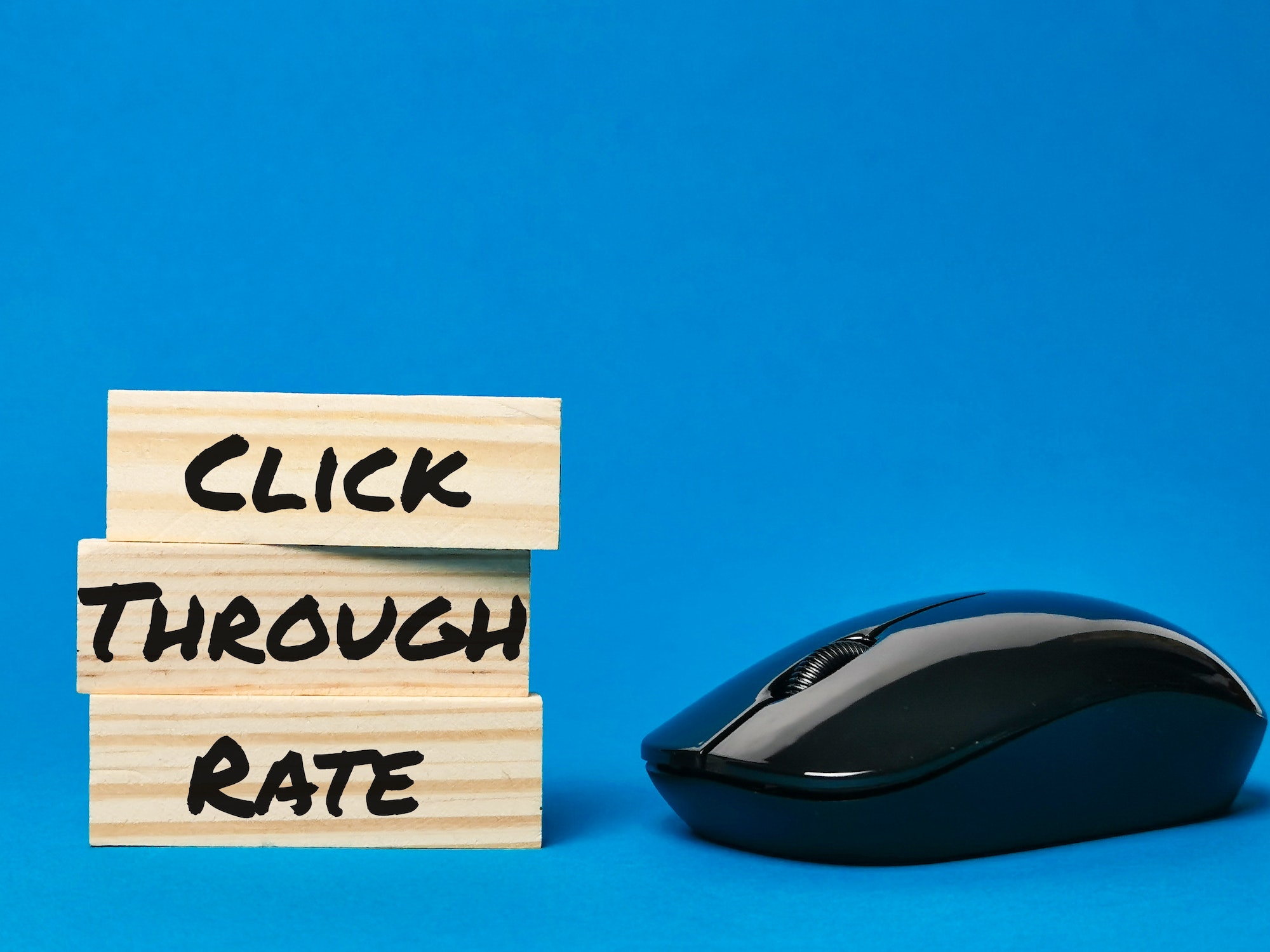 Concept of click through rate or CTR with wireless mouse.